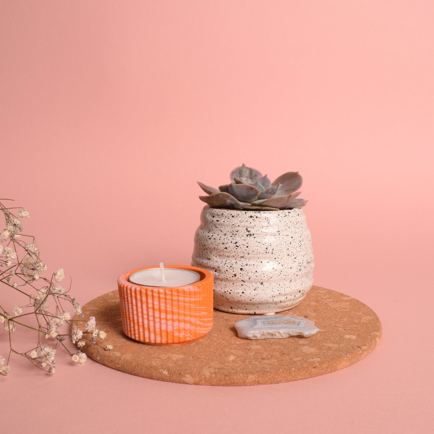 Ribbed Tealight Holder - Pink and Orange