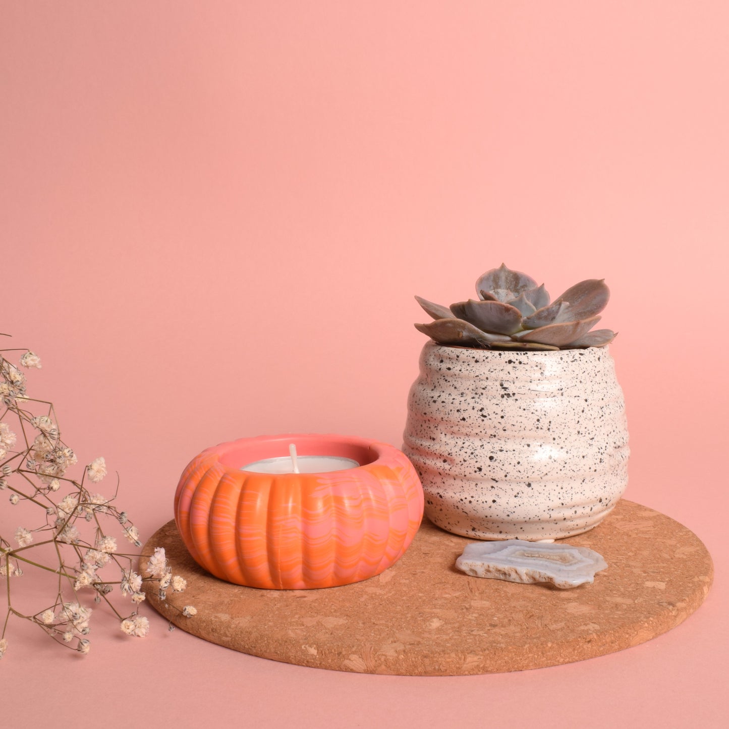 Chunky Tealight Holders - Pink and Orange